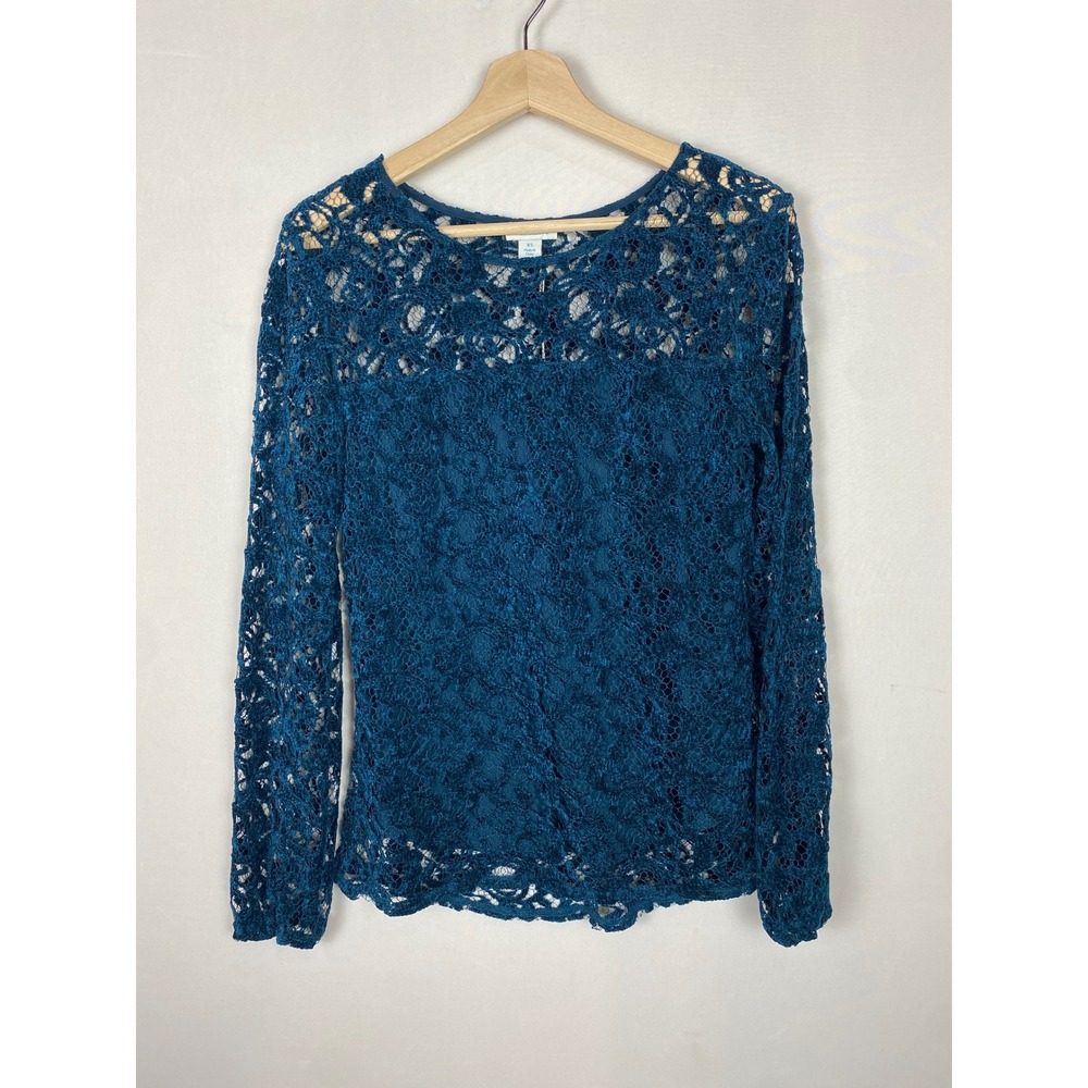 NWT Sundance Remarkable Beauty XS Blue Floral Lace Long Sleeve Lined Blouse Boho - Picture 2 of 8